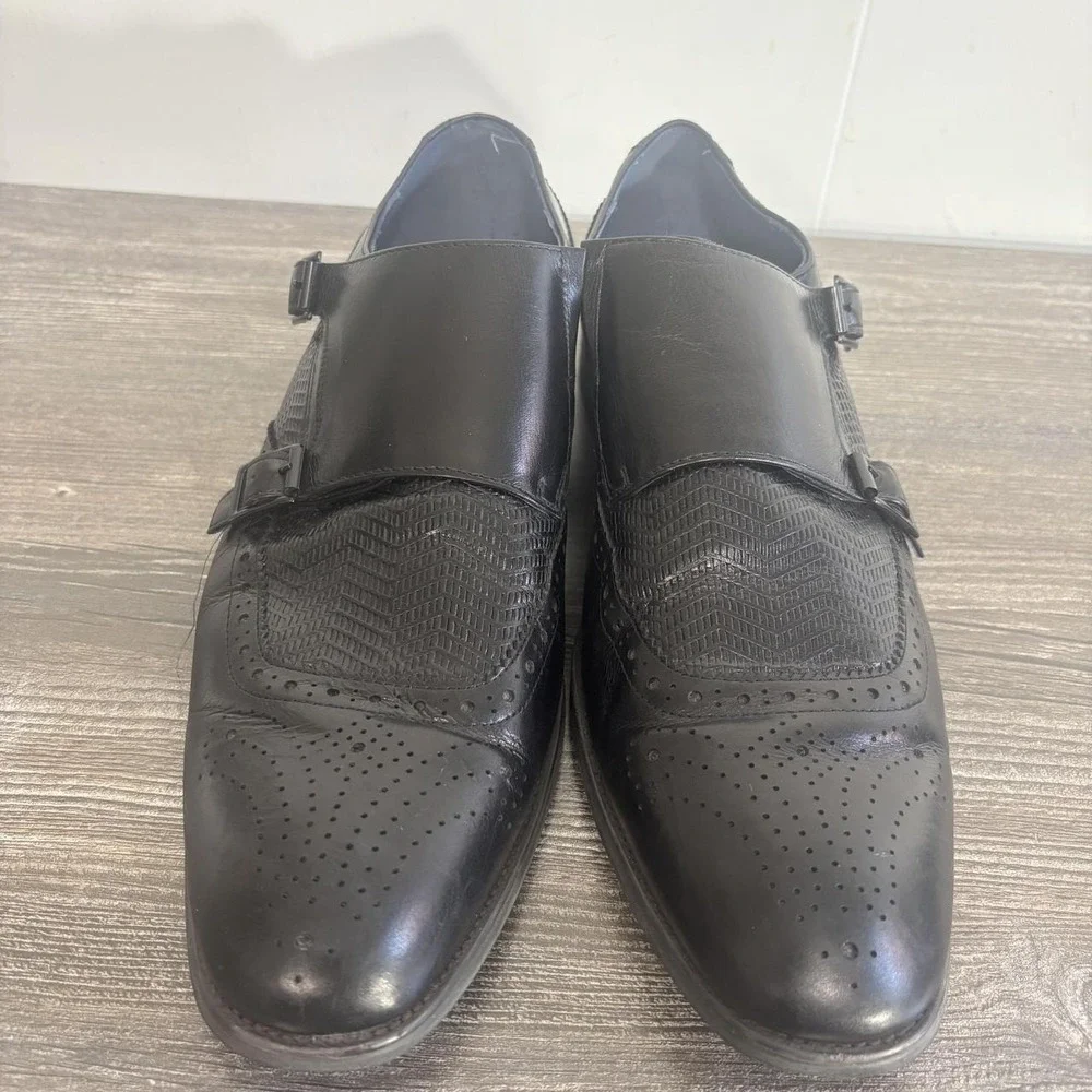 Stacy Adams Shoes Mens Size 10 Black Leather Monk Strap Wingtip Dress 25239-001